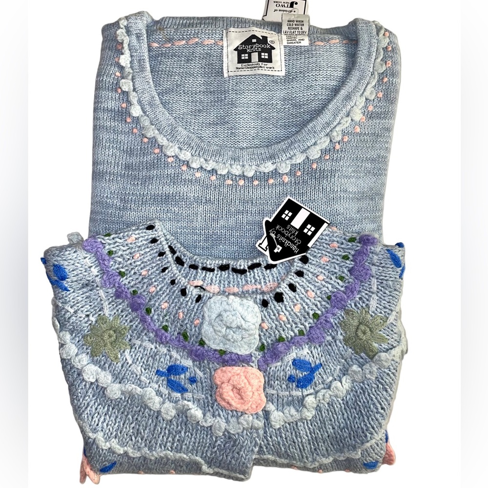NWT NEW Storybook Knits “Pretty Pastel Shawl & Sweater” Set Blue 2x